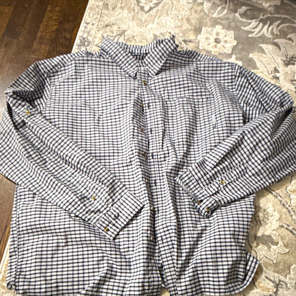 Drake Men's Big & Tall 3XL Gray White Plaid Long Sleeve Button-Down Shirt